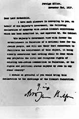 הצהרת בלפור בחתימתו של הלורד ג'ימס בלפור, 1917